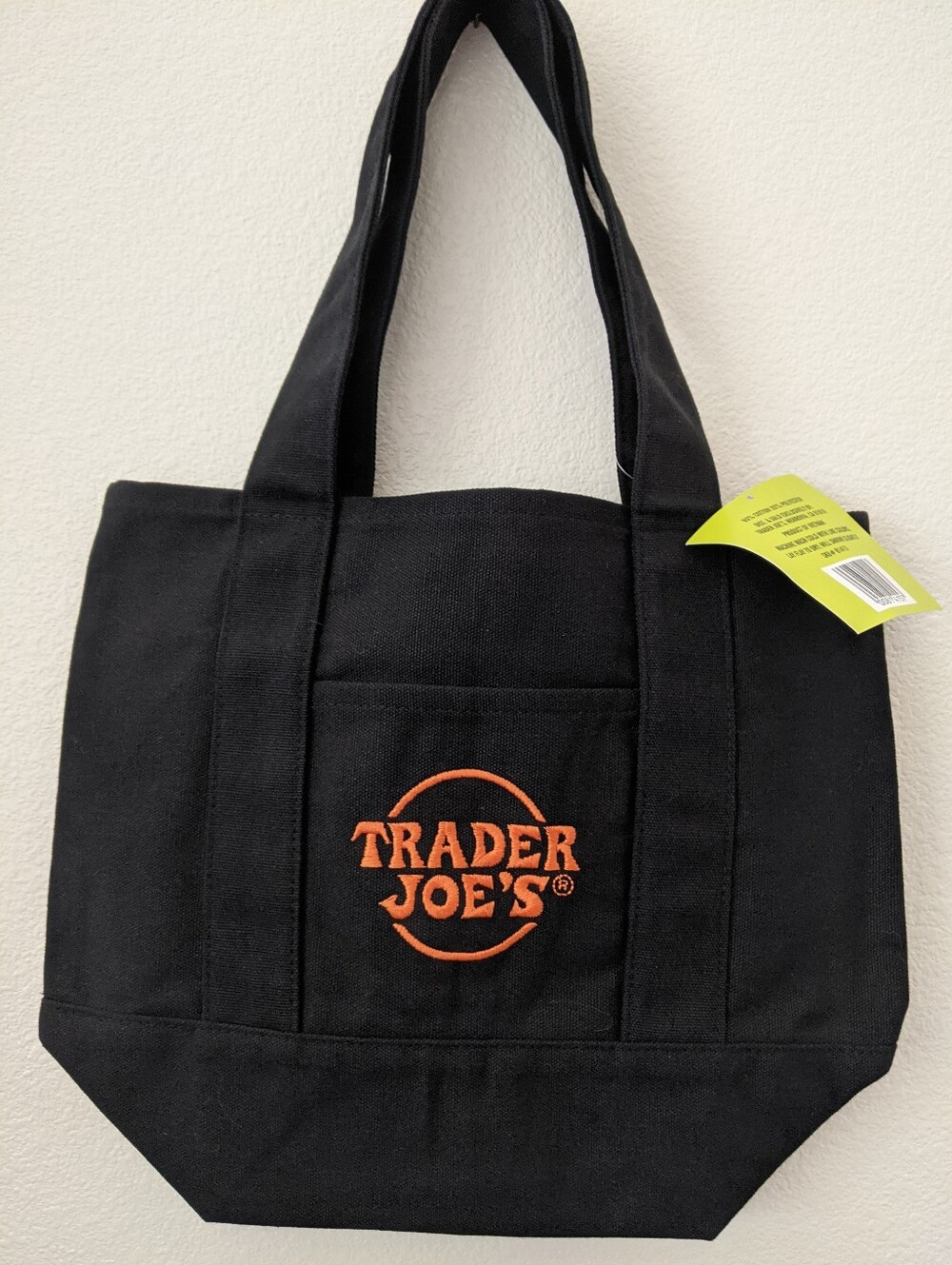 Trader Joe's Black Mini Canvas Tote Bag with Orange Logo